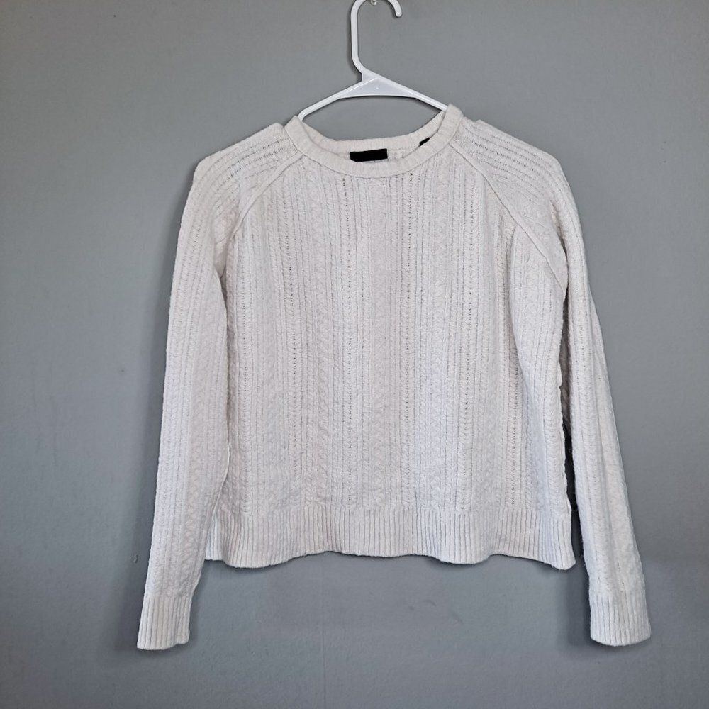 ATM Ivory Cropped Cable Knit Sweater XS Women's Crewneck Pullover - Picture 1 of 5